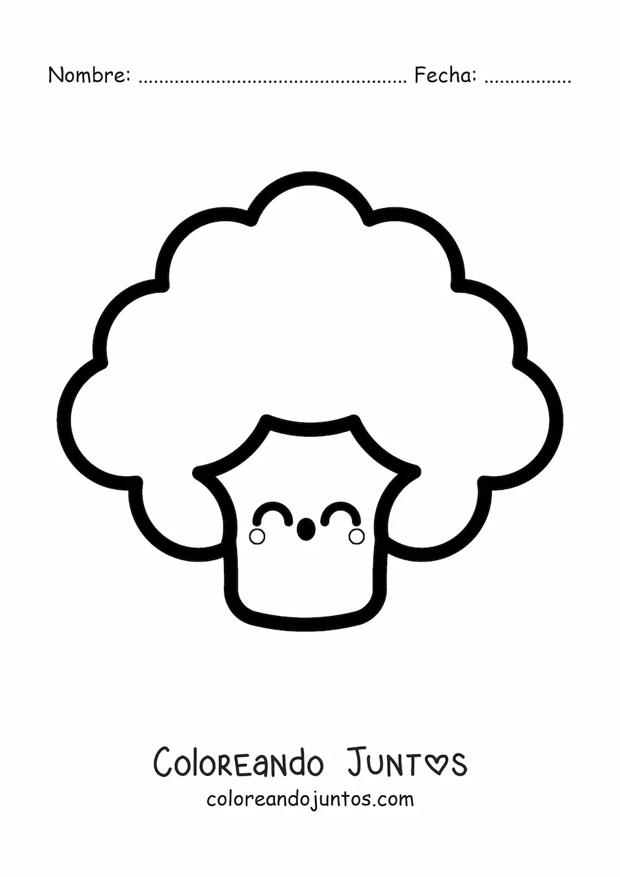 Imagen para colorear de un brócoli kawaii