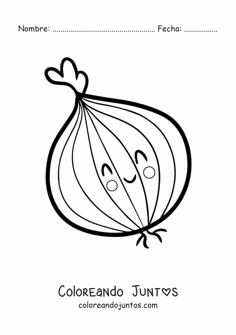 Imagen para colorear de una cebolla kawaii sonriendo