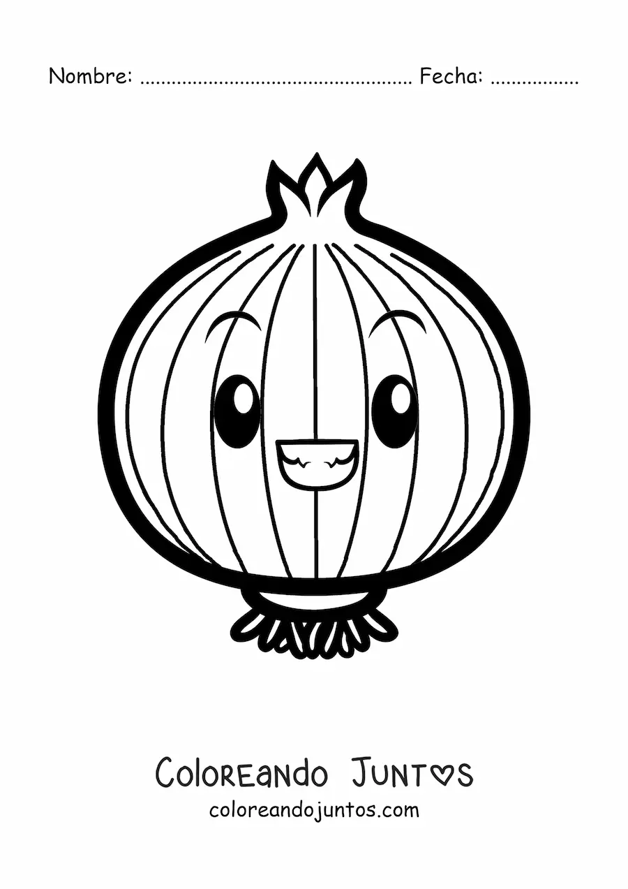 Imagen para colorear de una cebolla animada sonriendo