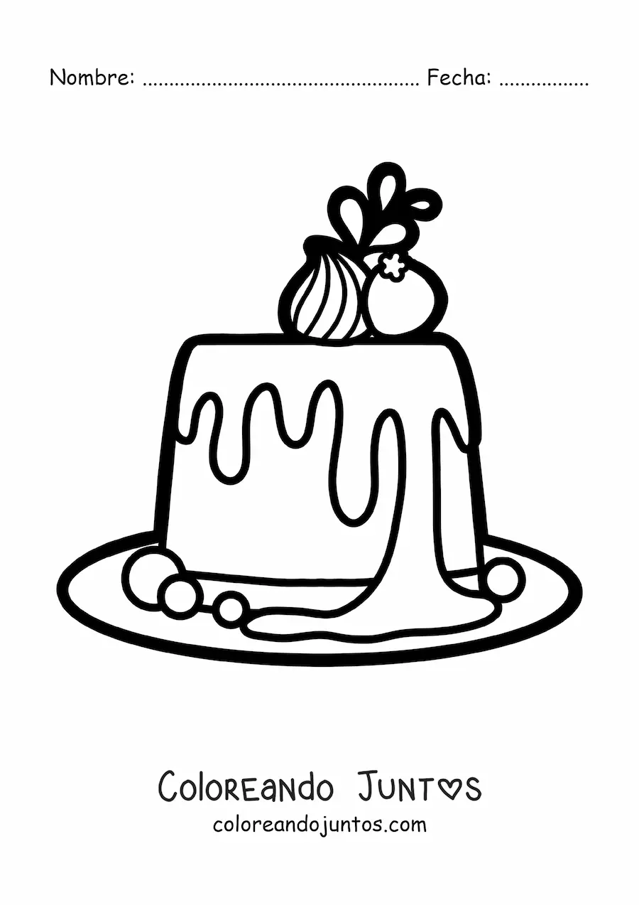 Imagen para colorear de una gelatina con frutas y crema