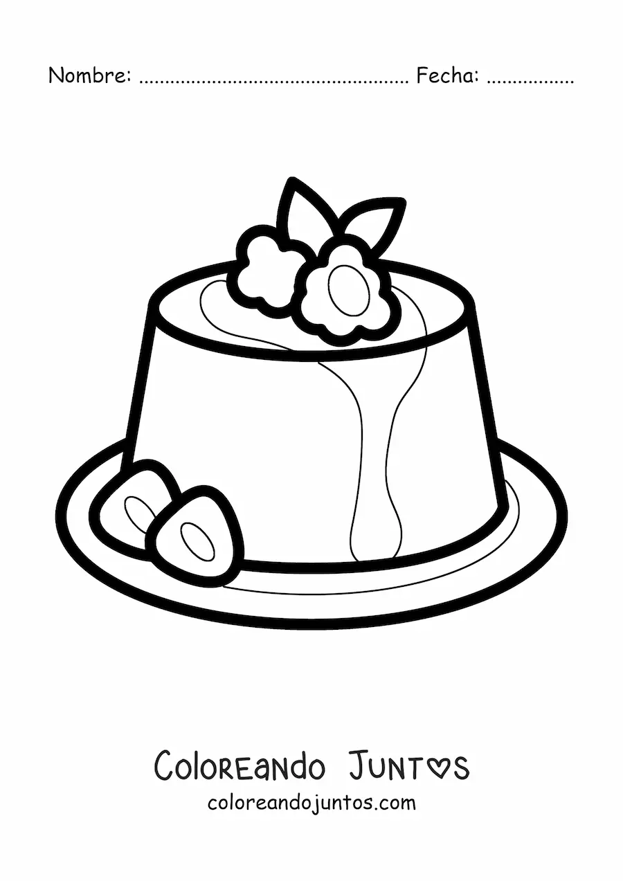 Imagen para colorear de una gelatina con fresas y crema