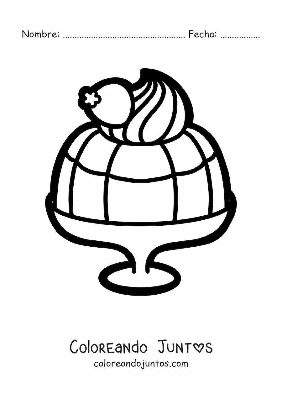 Imagen para colorear de una gelatina con crema en una copa