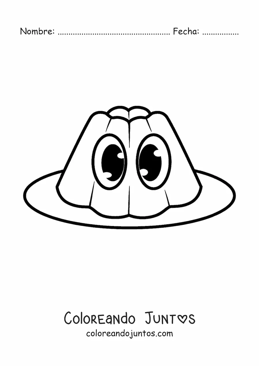 Imagen para colorear de una gelatina kawaii con ojos grandes