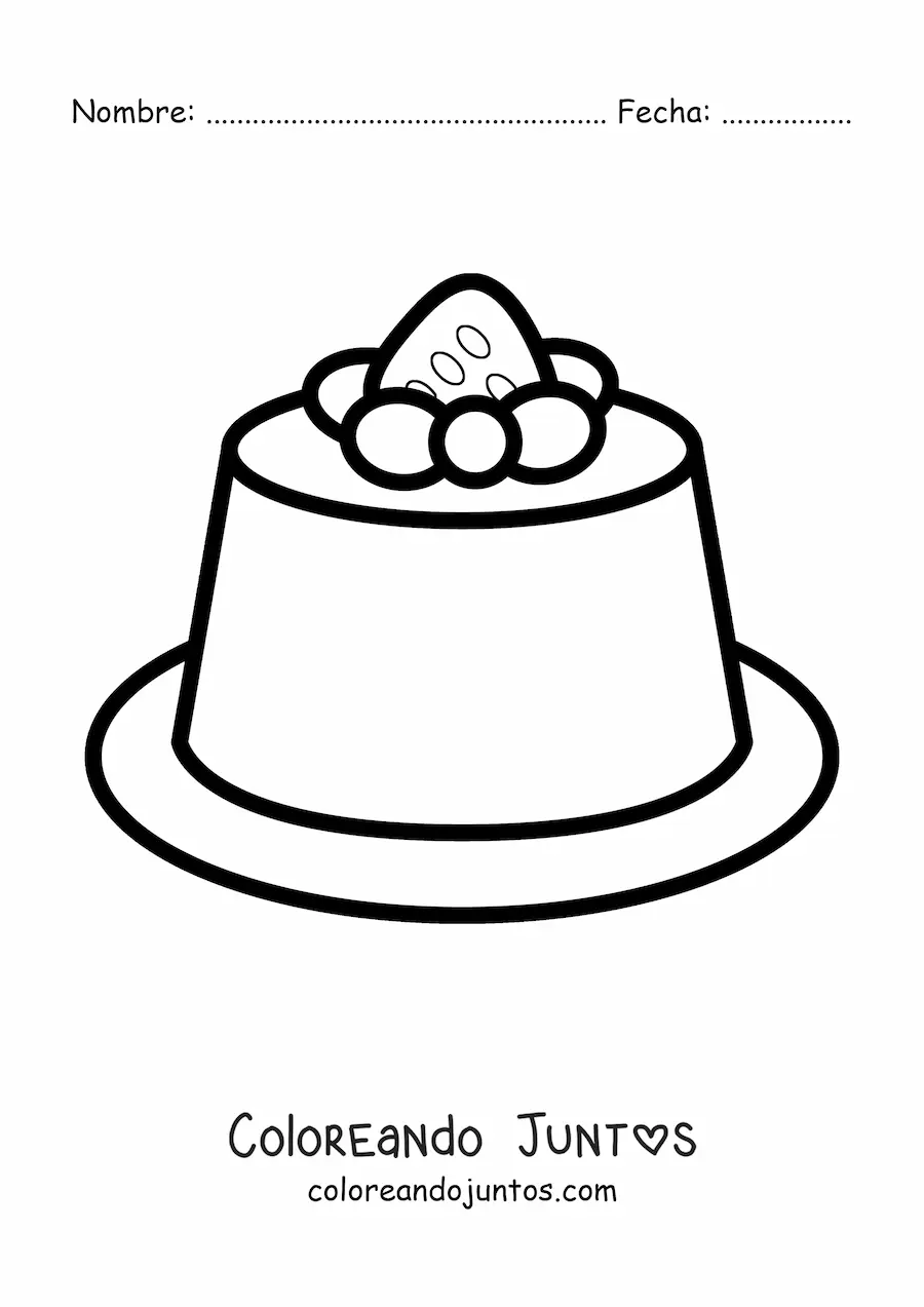 Imagen para colorear de una gelatina decorada con una fresa