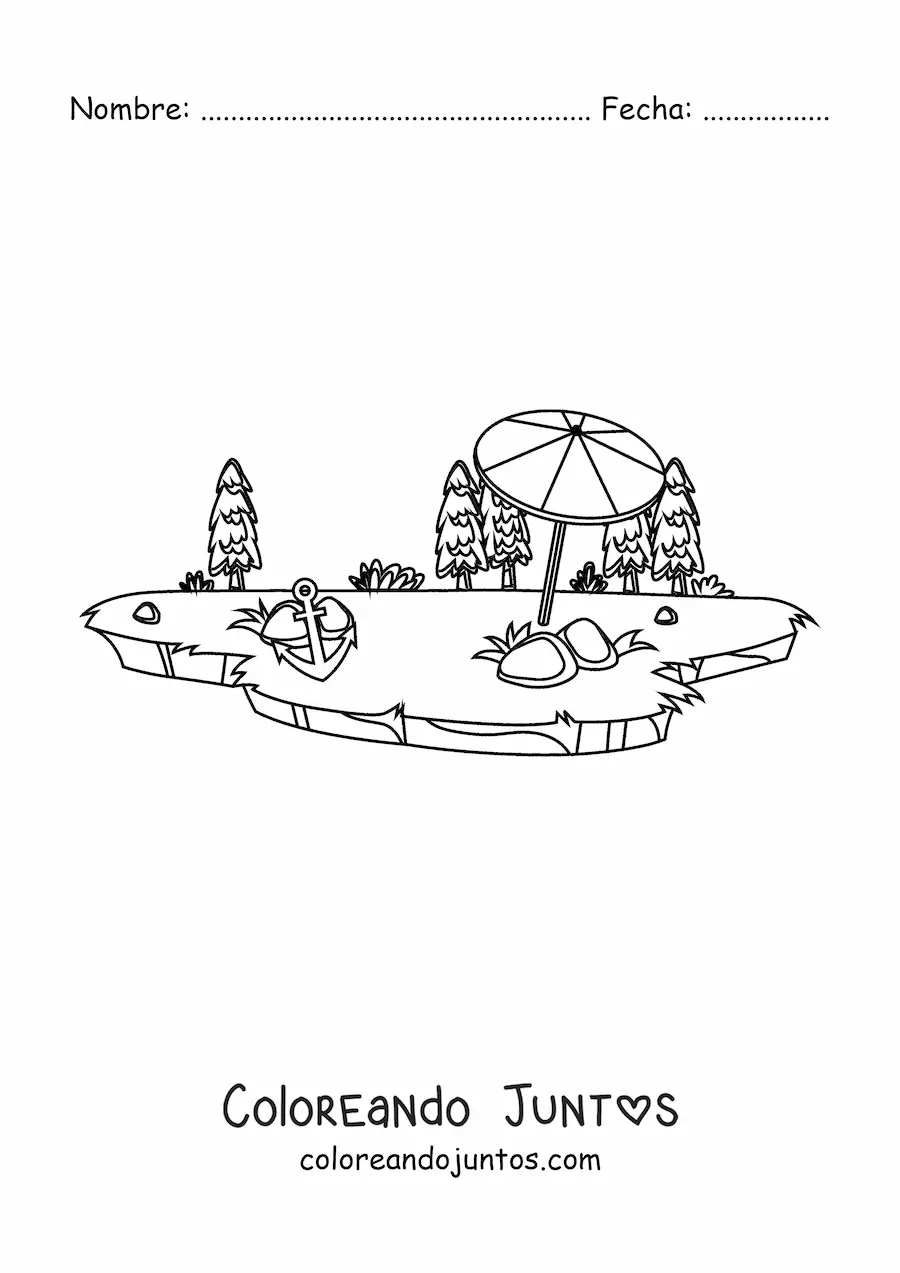 Imagen para colorear de una isla con sombrilla