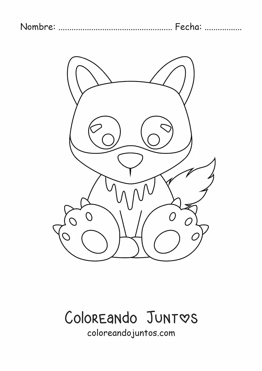 Imagen para colorear de un lobo bebé kawaii sentado de frente