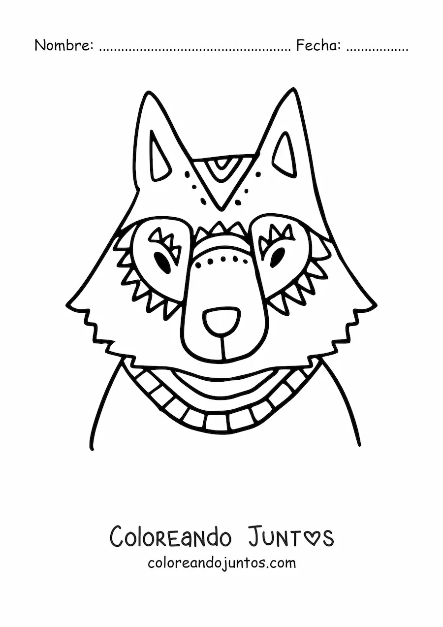 Imagen para colorear de la cabeza de un lobo con dibujos geométricos