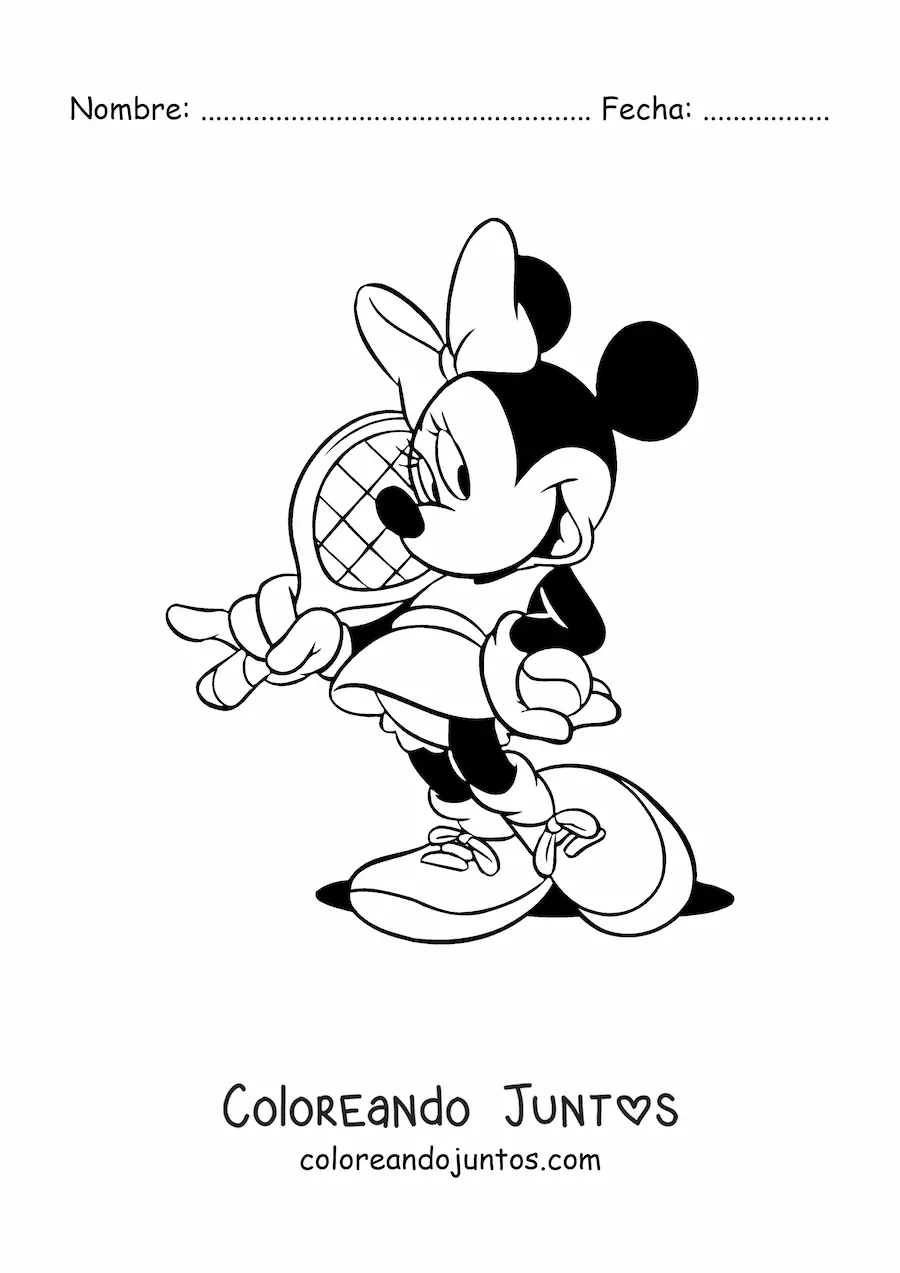 Imagen para colorear de Minnie vestida de tenista con una raqueta