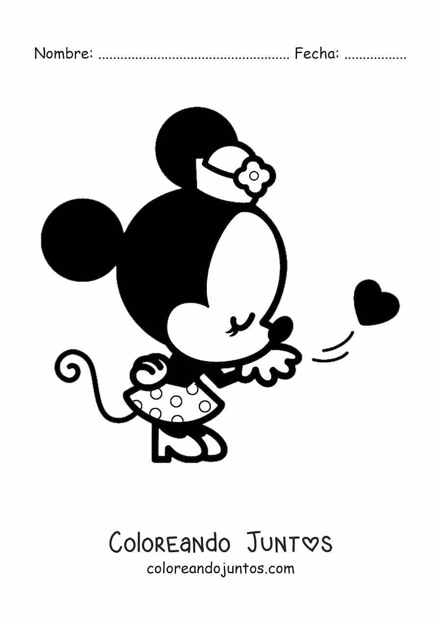 Imagen para colorear de Minnie kawaii soplando un beso