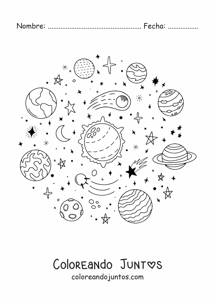 Imagen para colorear de elementos del Sistema Solar