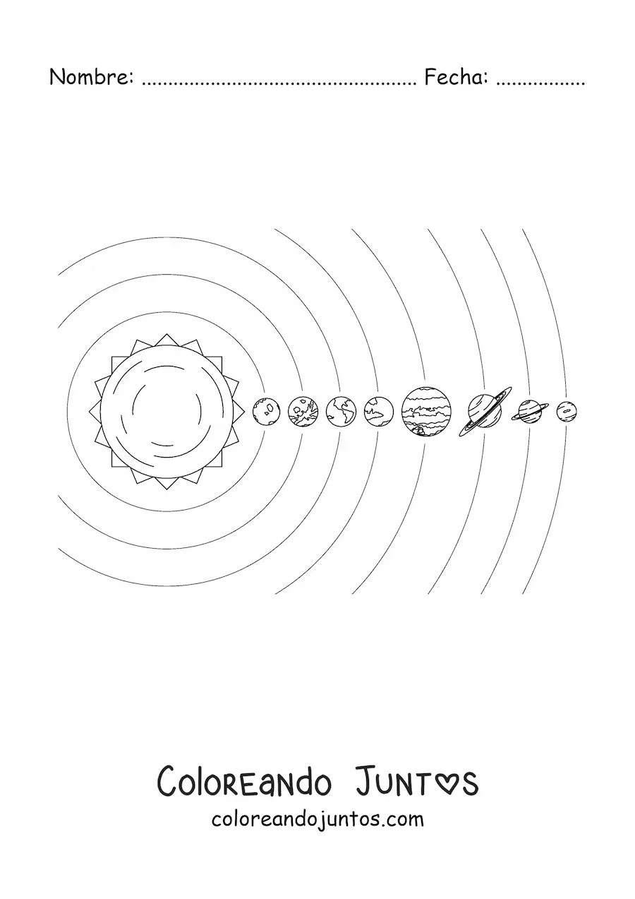 Imagen para colorear de Sistema Solar actual a escala