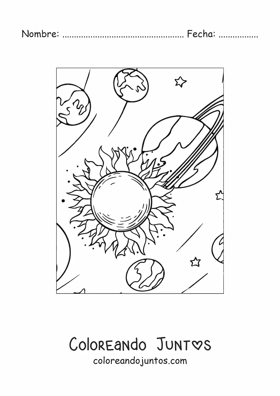 Imagen para colorear de planetas orbitando el Sol