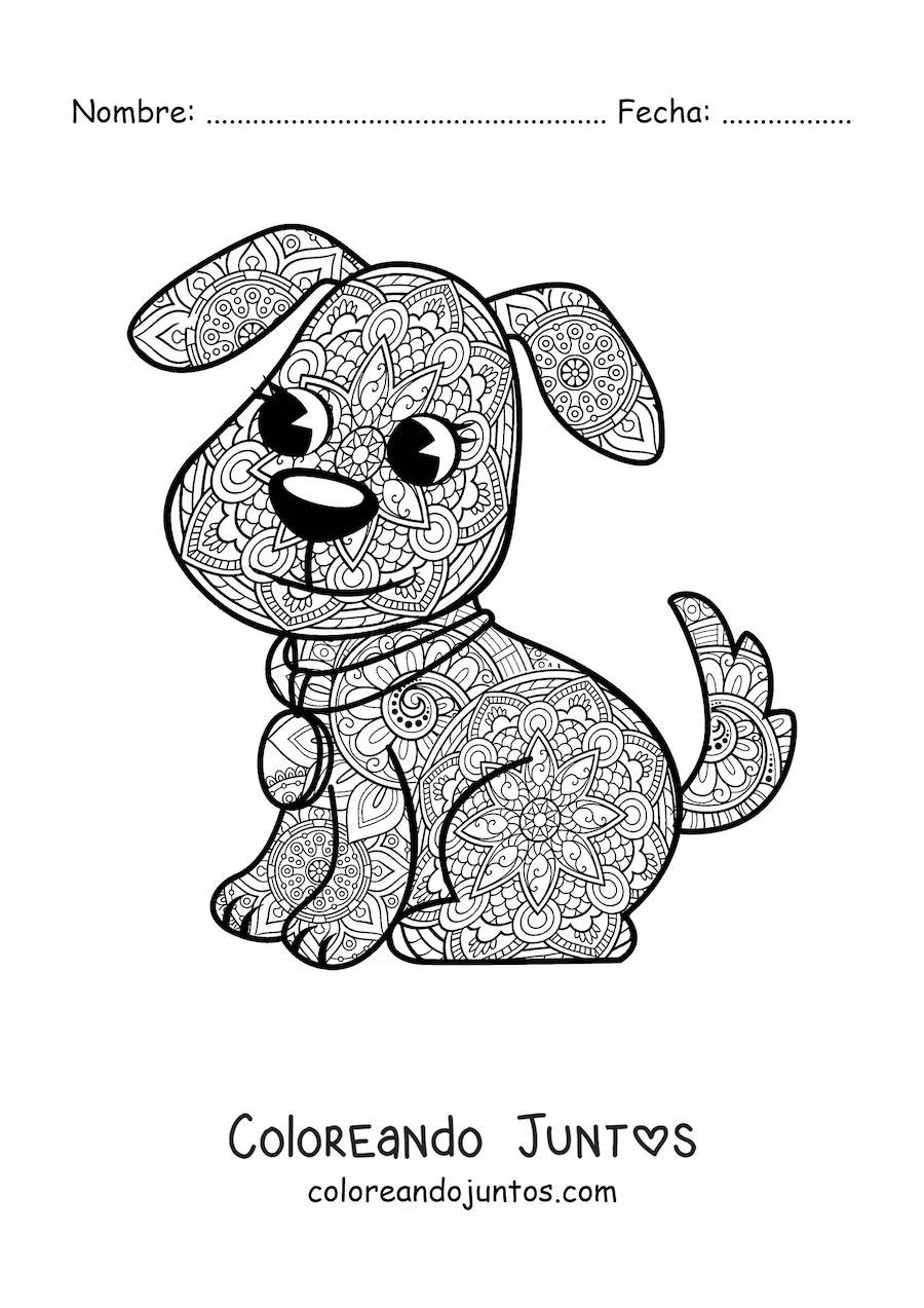 Imagen para colorear de un mandala de perro kawaii