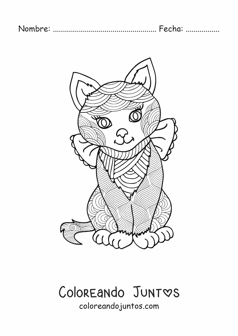 Imagen para colorear de un mandala de gato kawaii