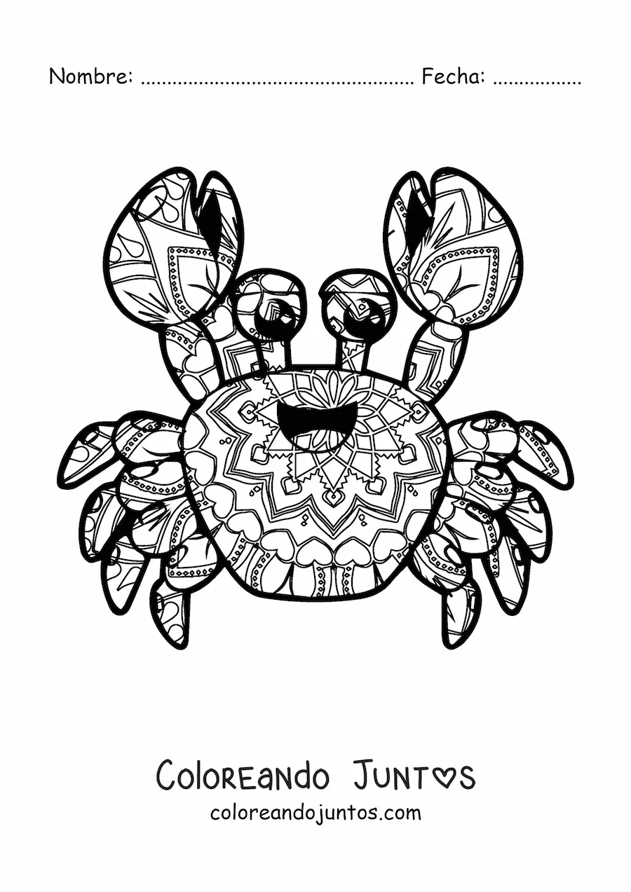 Imagen para colorear de un mandala de cangrejo kawaii