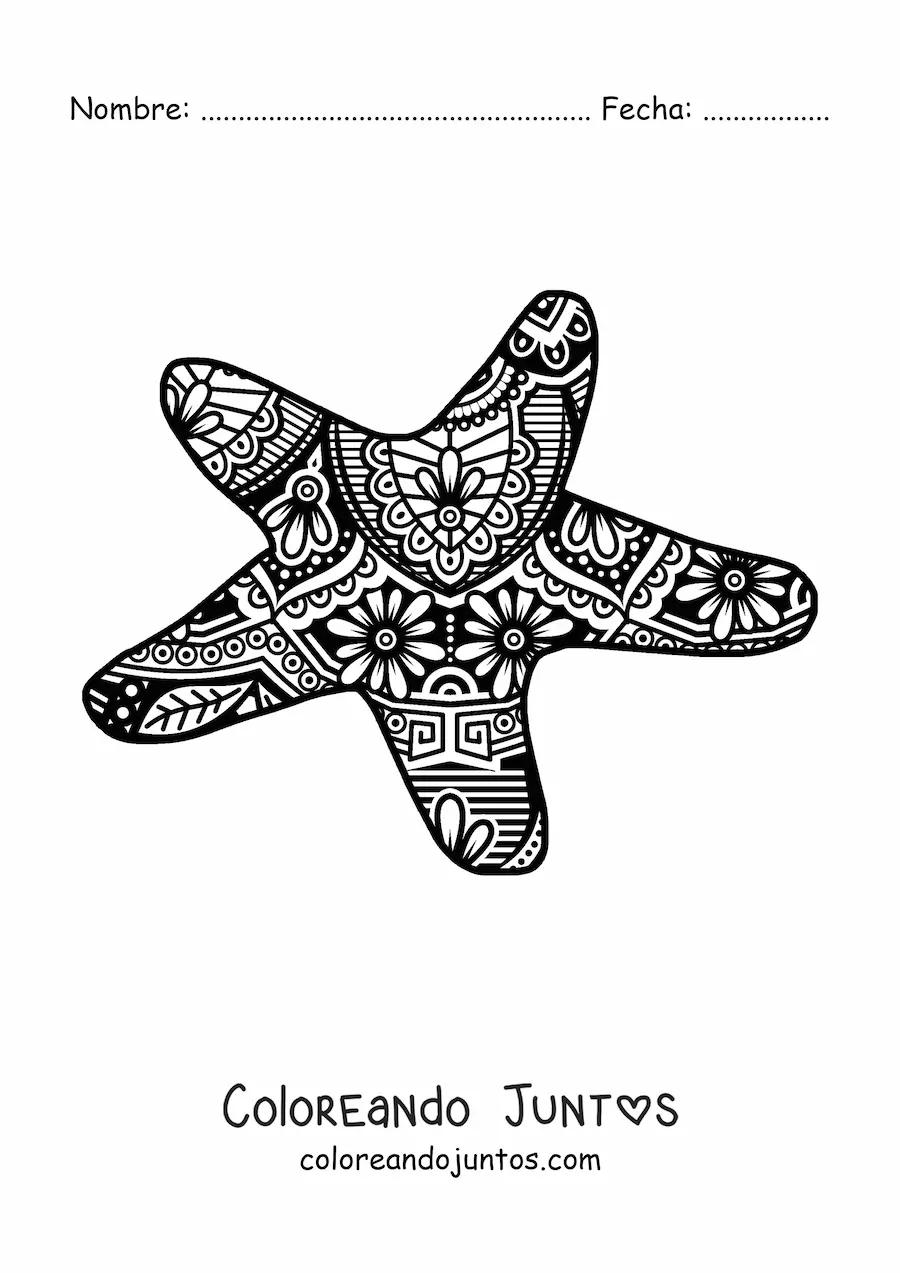 Imagen para colorear de un mandala estilo Zentangle de estrella de mar