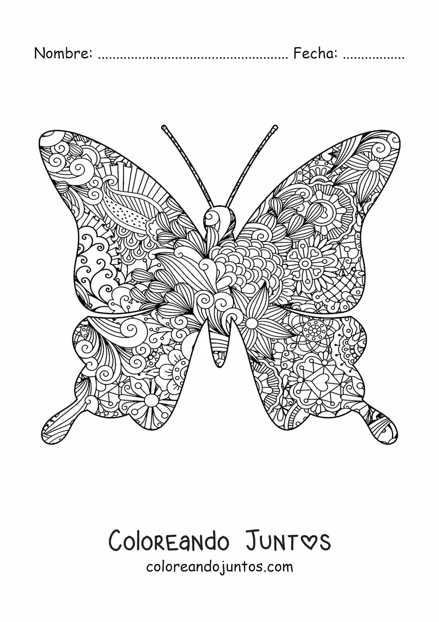 Imagen para colorear de un mandala de mariposa