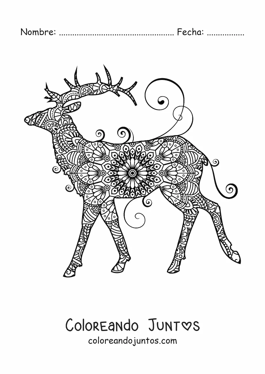 Imagen para colorear de un mandala de ciervo