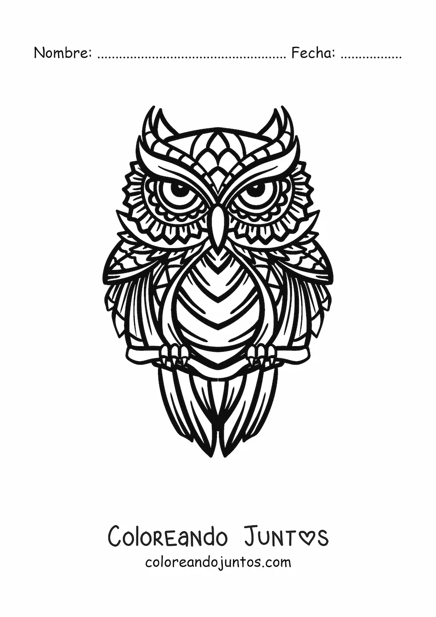 Imagen para colorear de un mandala de búho geométrico
