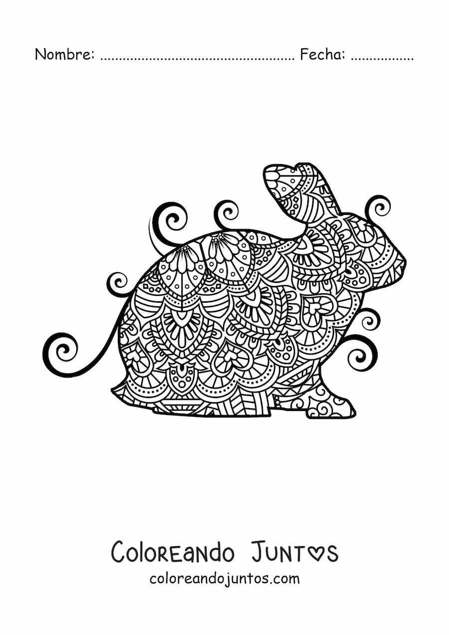 Imagen para colorear de un mandala de conejo