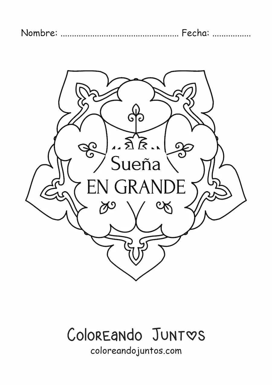 Imagen para colorear de un mandala con la frase sueña en grande