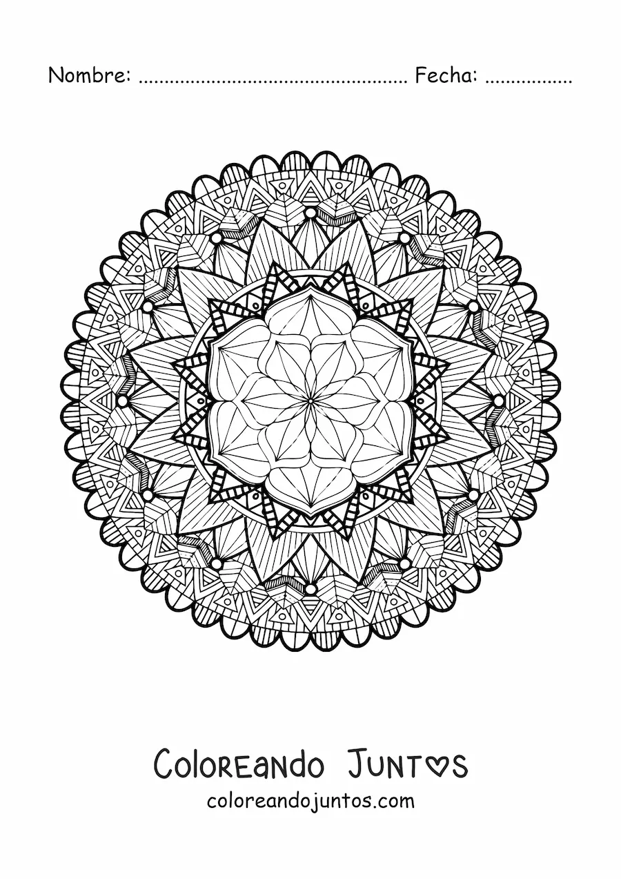 Imagen para colorear de un mandala difícil geométrico