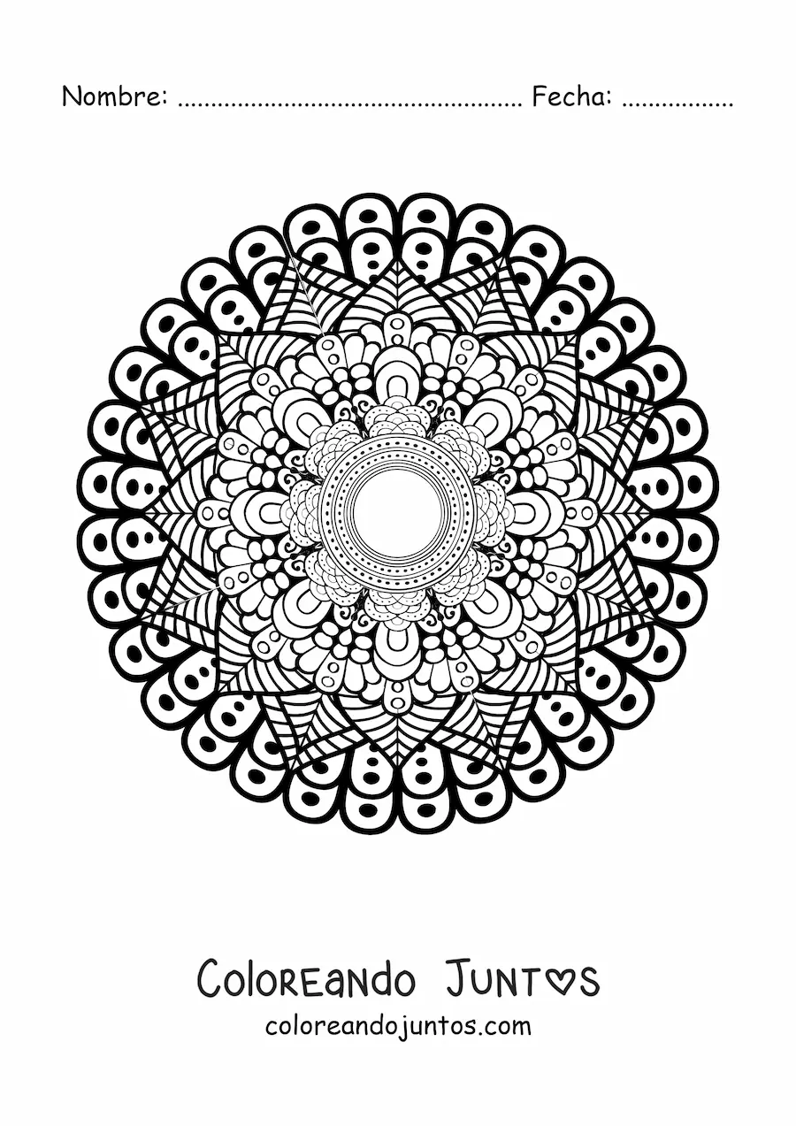 Imagen para colorear de un mandala difícil de la naturaleza