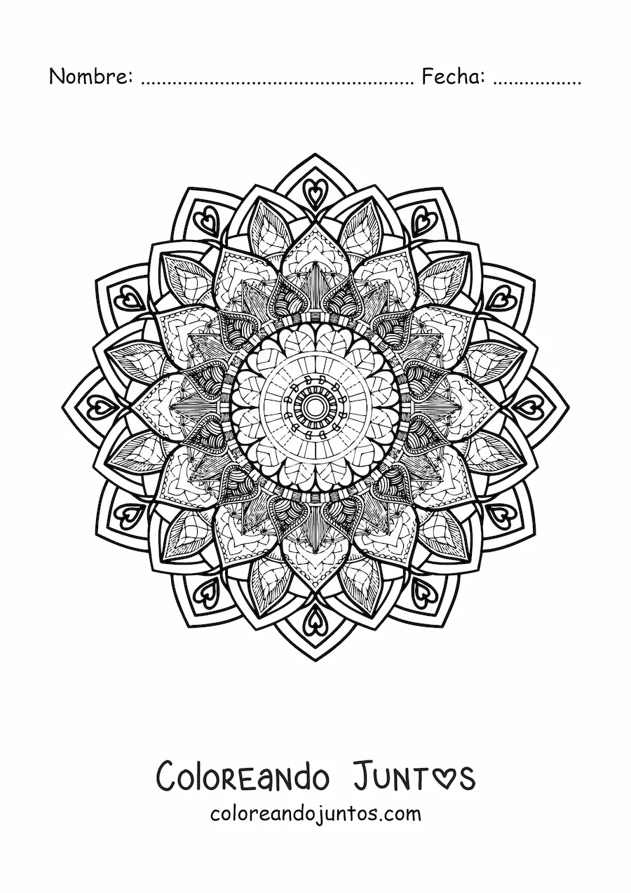 Imagen para colorear de un mandala difícil floral