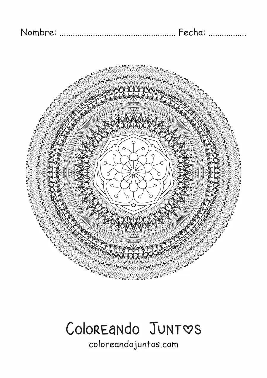 Imagen para colorear de un mandala difícil circular
