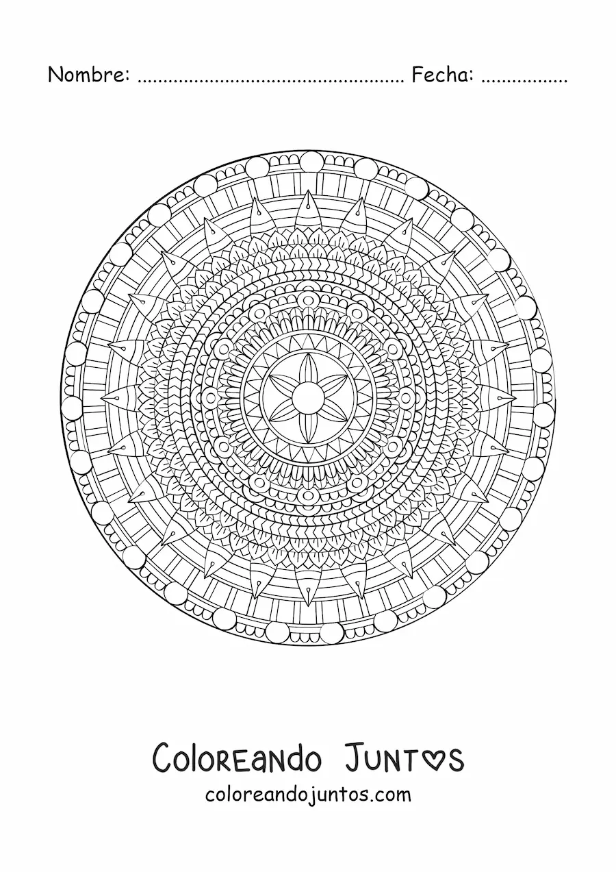 Imagen para colorear de un mandala difícil circular