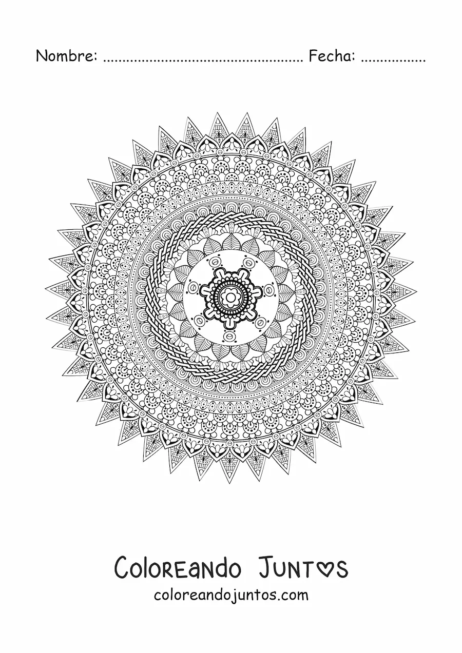 Imagen para colorear de un mandala súper difícil