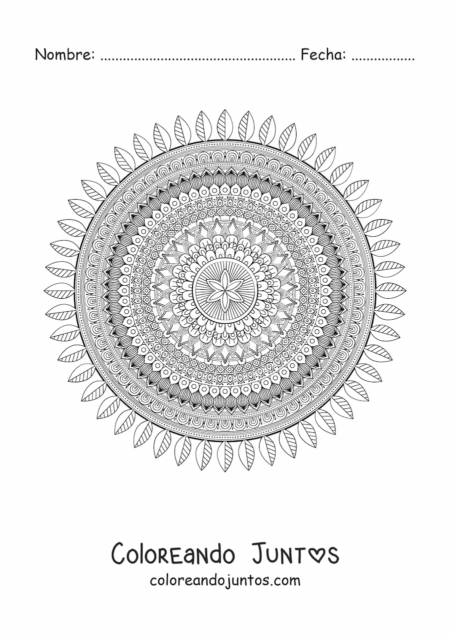 Imagen para colorear de un mandala súper difícil