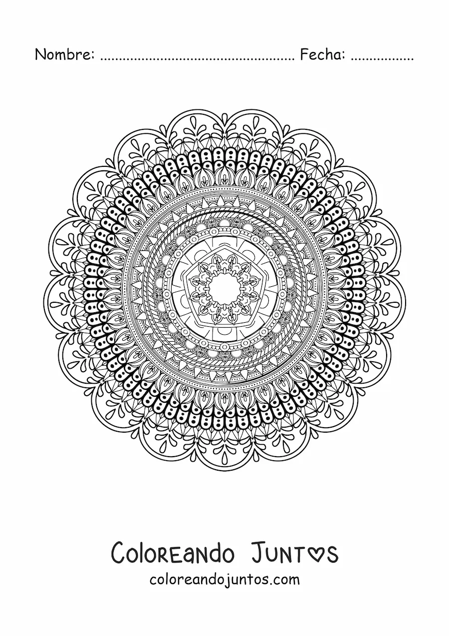 Imagen para colorear de un mandala súper difícil