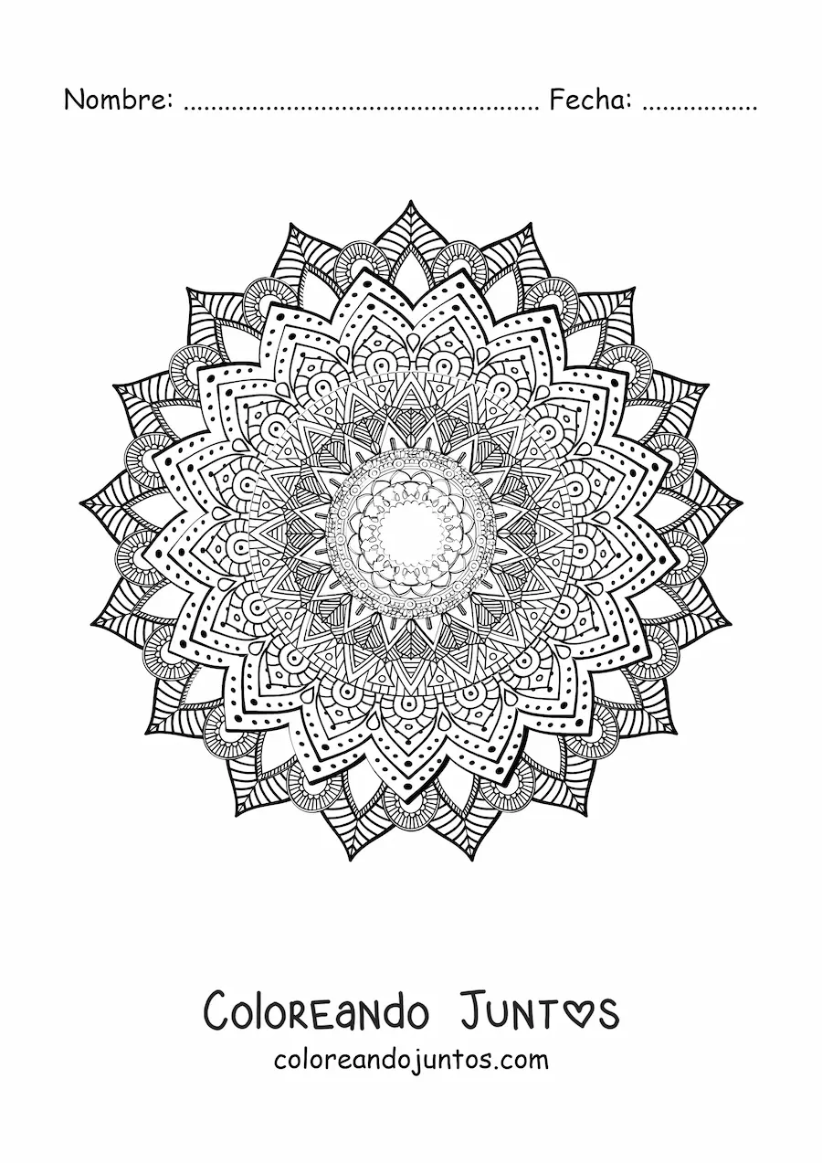Imagen para colorear de un mandala difícil