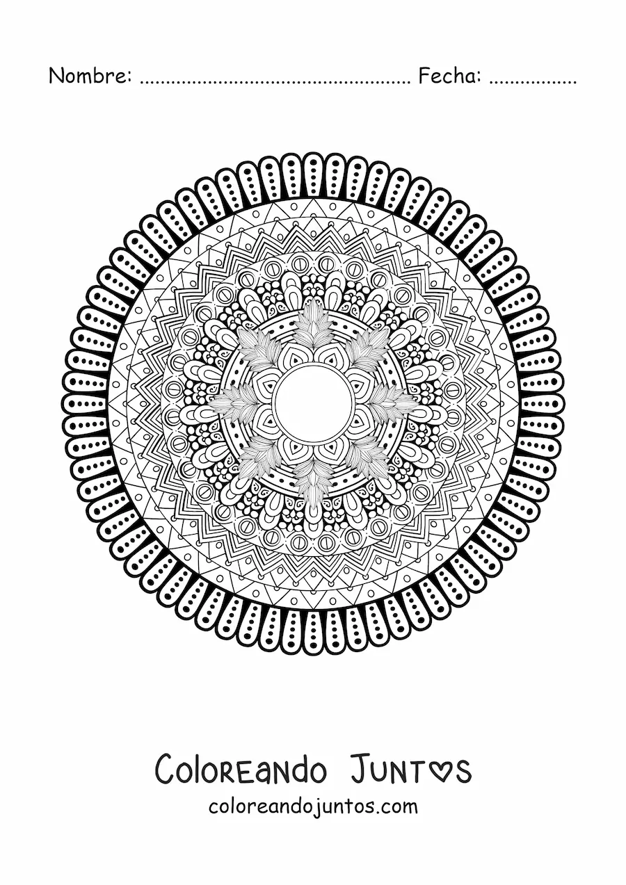Imagen para colorear de un mandala difícil
