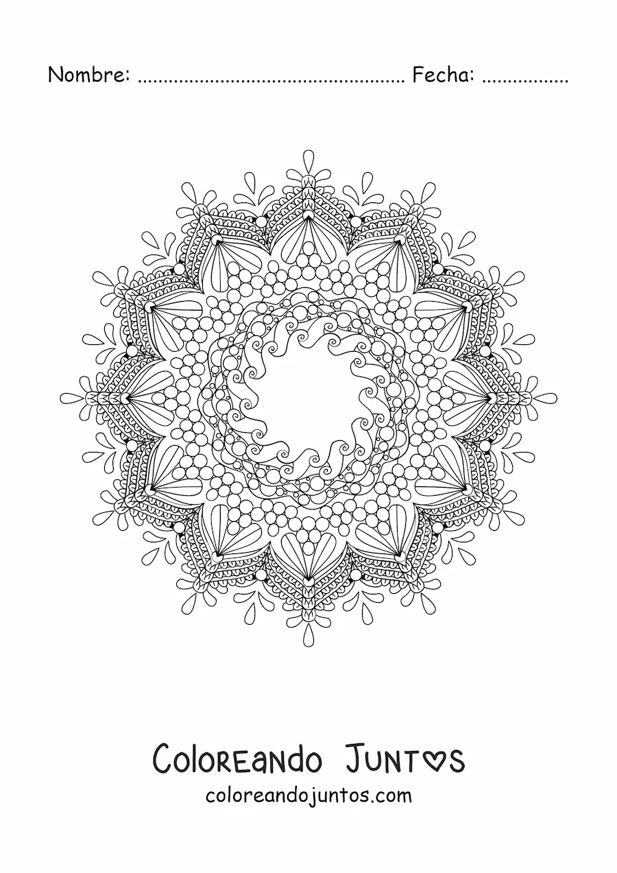 Imagen para colorear de un mandala difícil