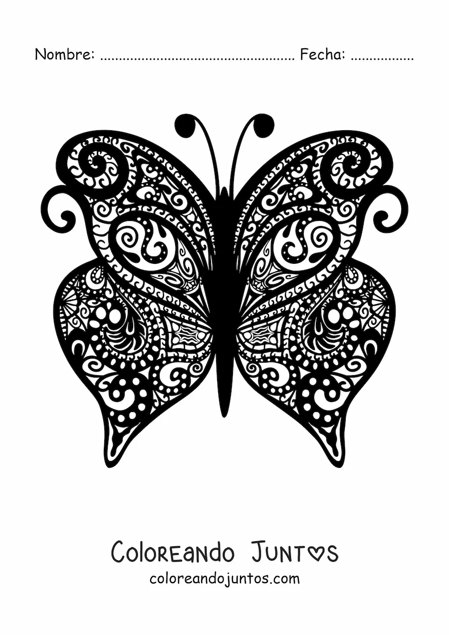 Imagen para colorear de mariposa con mandala estilo Zentangle