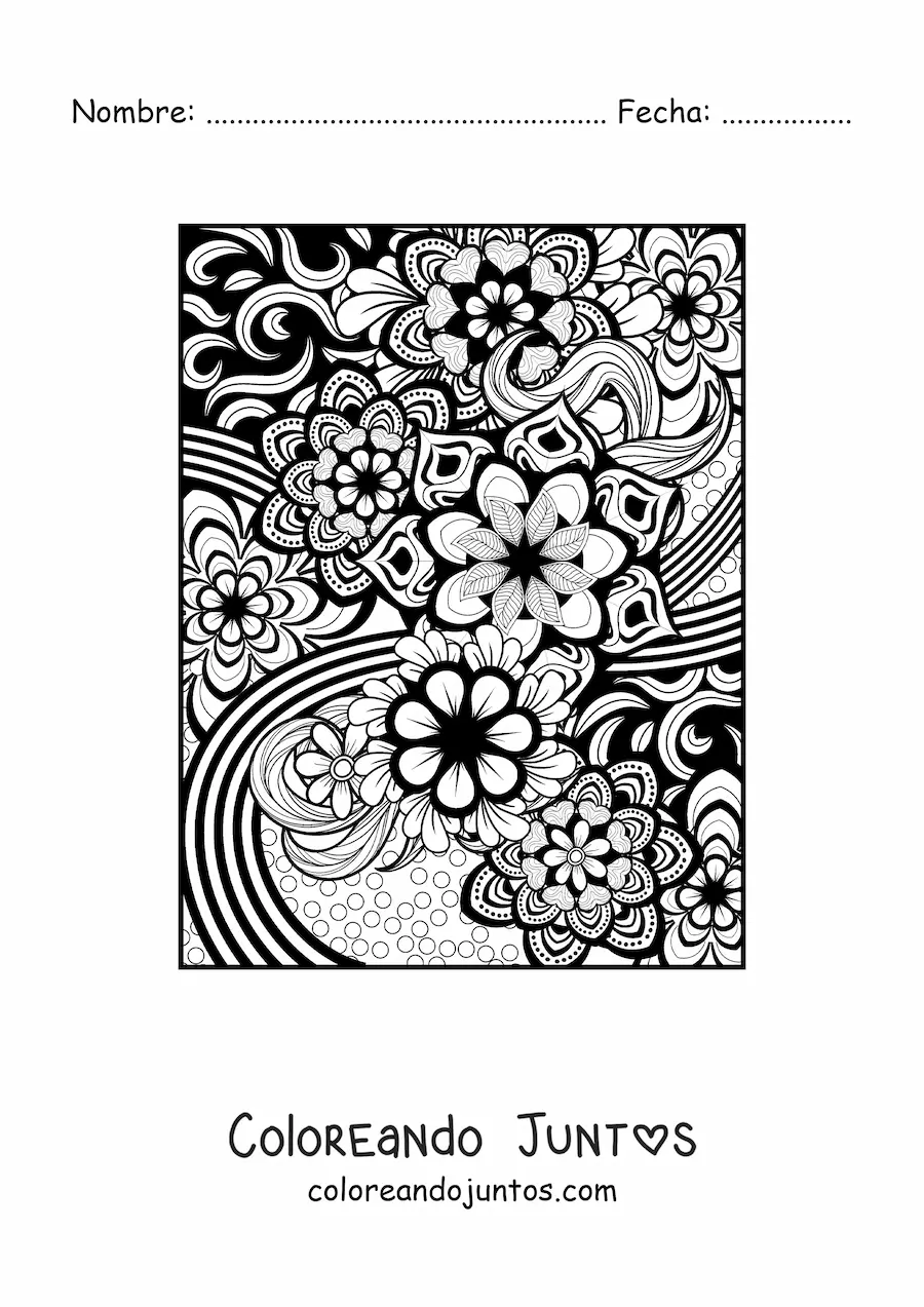 Imagen para colorear de un mandala floral estilo Zentangle