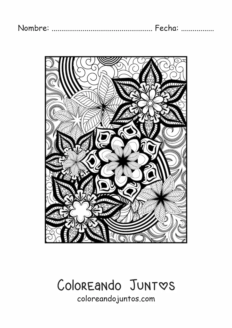 Imagen para colorear de un mandala floral estilo Zentangle