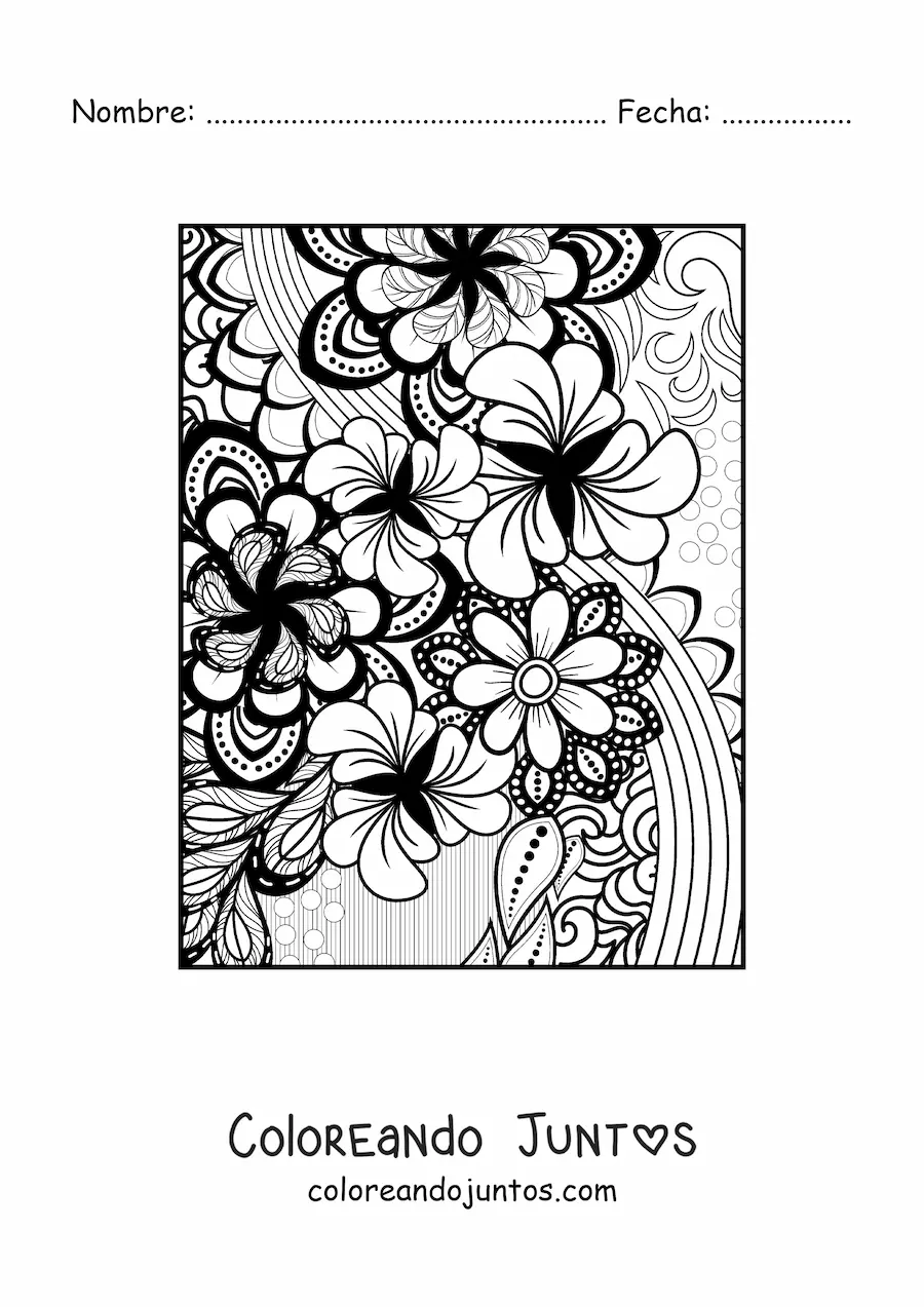Imagen para colorear de un mandala floral estilo Zentangle