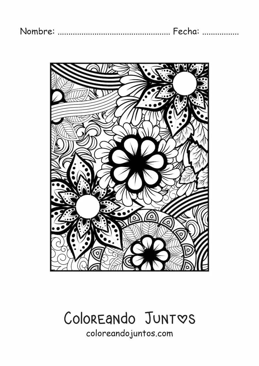 Imagen para colorear de un mandala floral estilo Zentangle