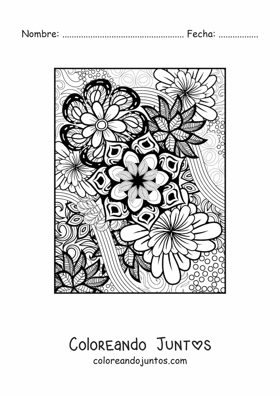 Imagen para colorear de un mandala floral estilo Zentangle