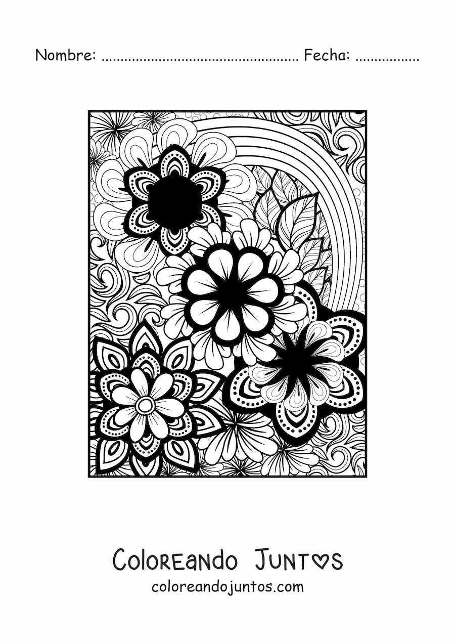 Imagen para colorear de un mandala floral estilo Zentangle