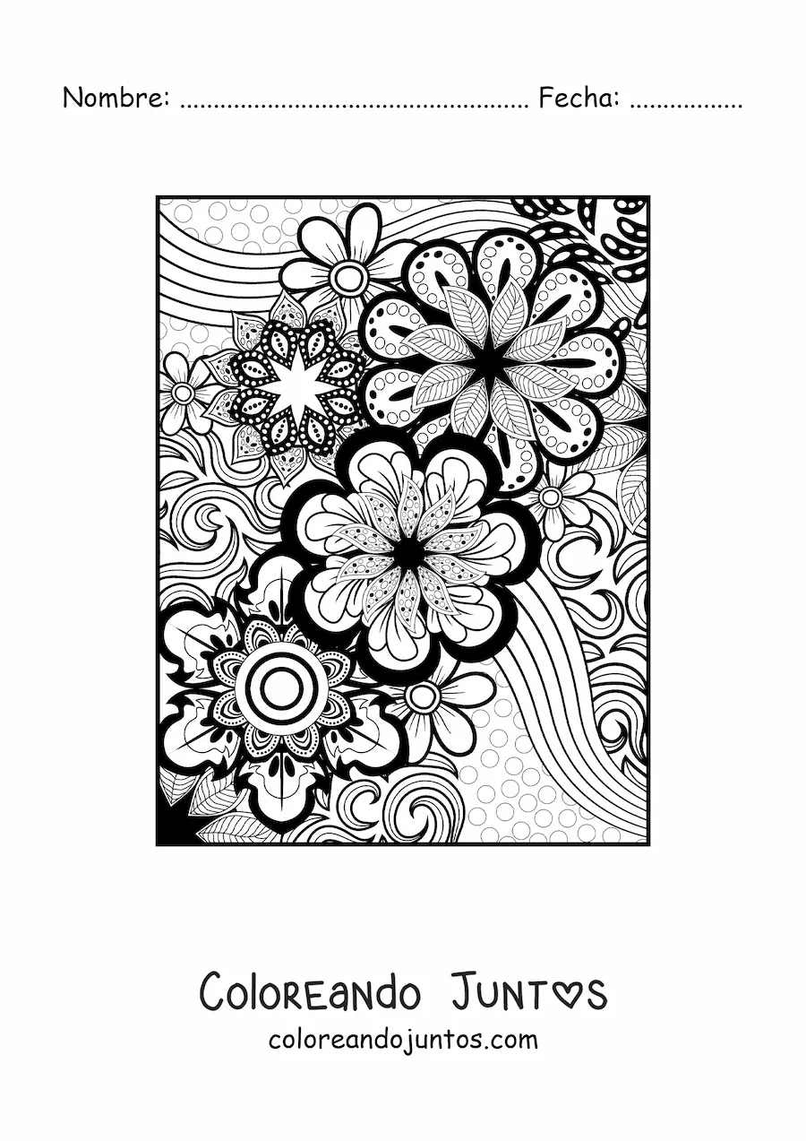 Imagen para colorear de un mandala floral estilo Zentangle