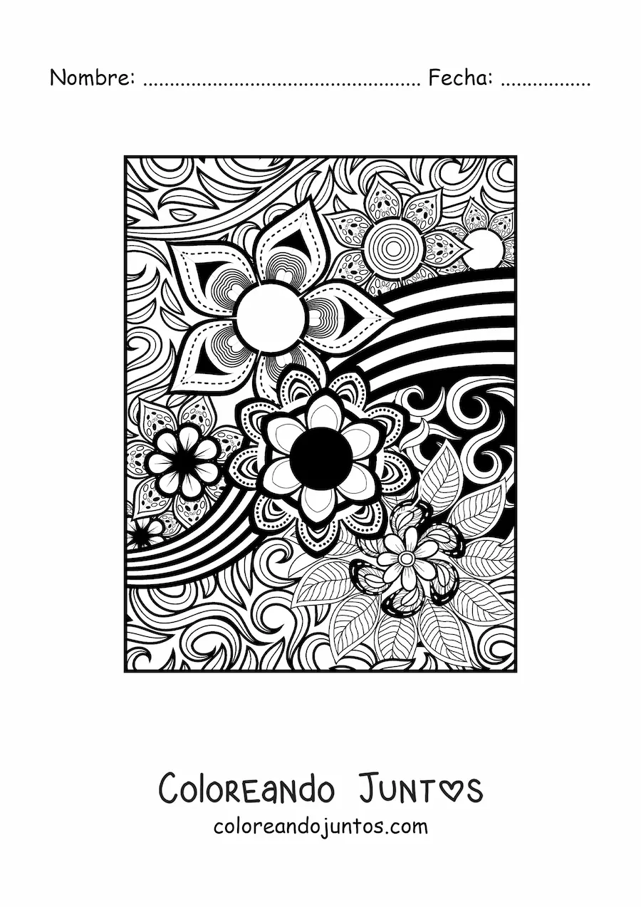 Imagen para colorear de un mandala floral estilo Zentangle