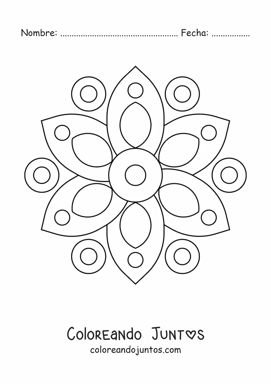 Imagen para colorear de un mandala fácil con figuras geométricas