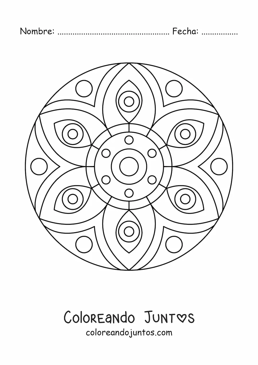 Imagen para colorear de un mandala fácil con ojos