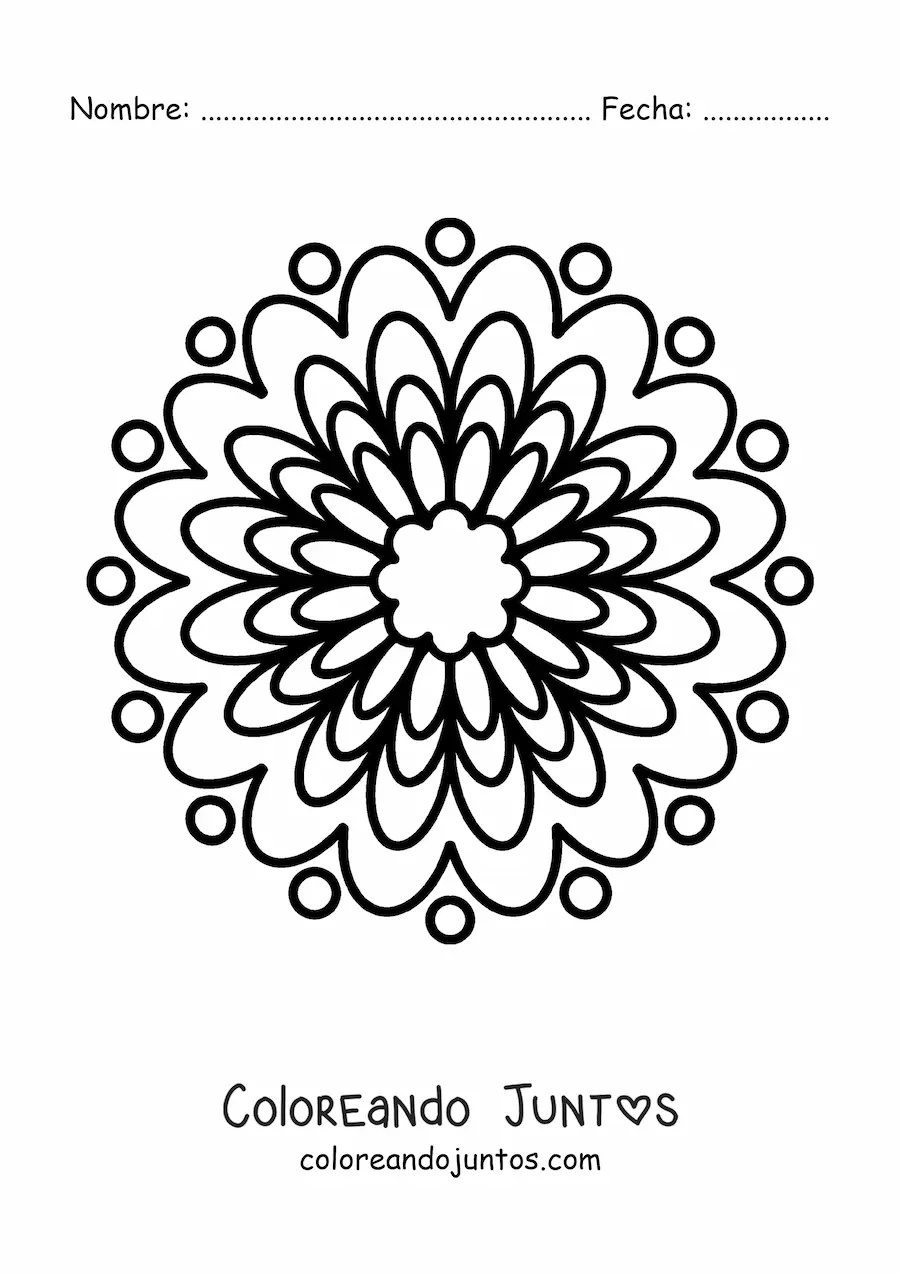 Imagen para colorear de un mandala fácil de flor para niños
