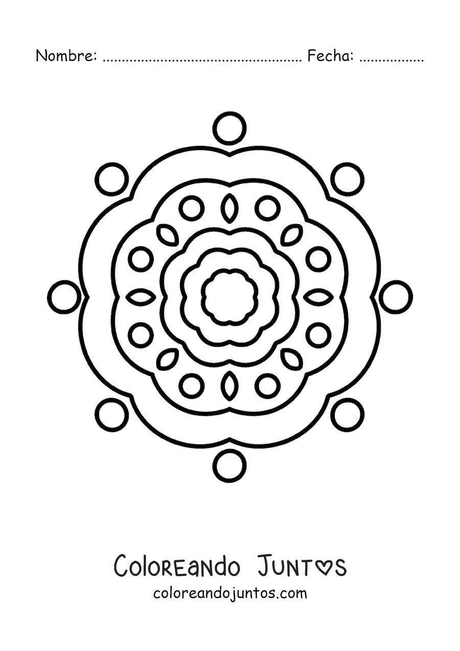 Imagen para colorear de un mandala fácil de flor para niños