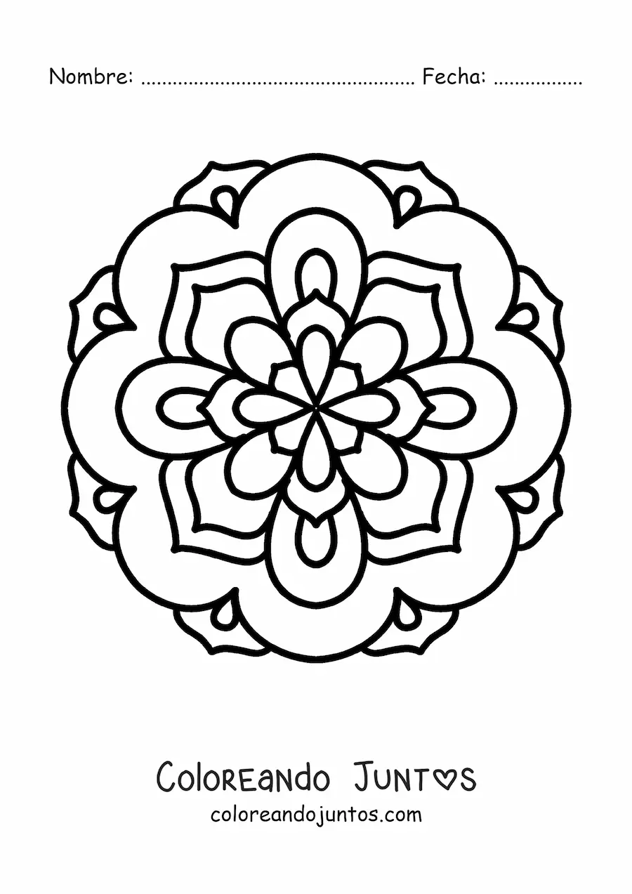 Imagen para colorear de un mandala fácil de flor para niños